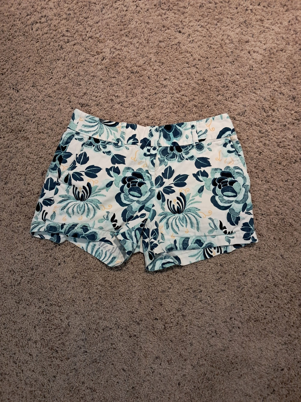 LOFT Floral Print Women's Casual Cotton Shorts - Teal & Navy Size 2